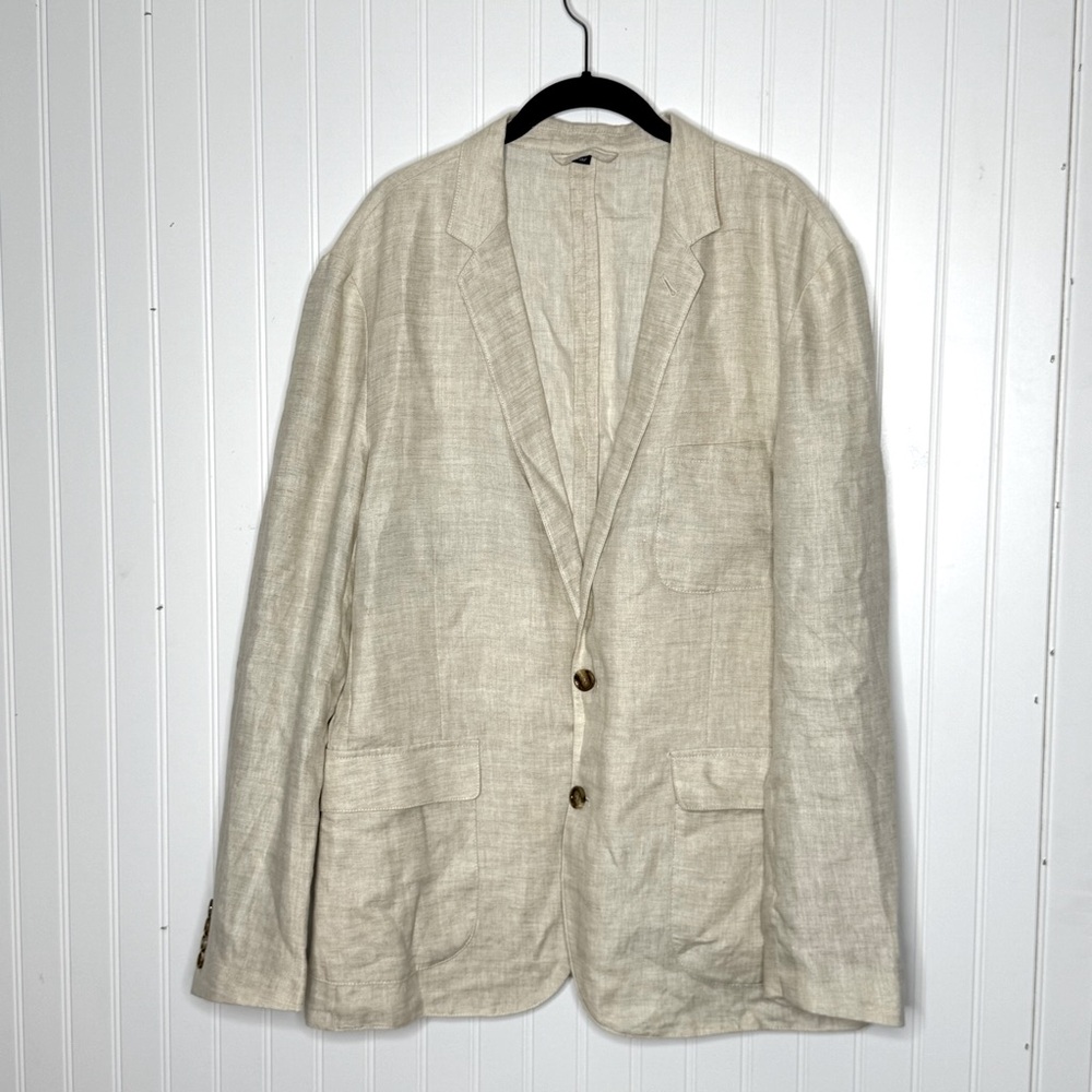 J. Crew Factory Unstructured Linen Neutral
Oatmeal Lightweight Blazer Size Large